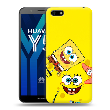 Силиконовый чехол на Huawei Y5 Prime (2018) с принтом Спанч боб Спанчбоб