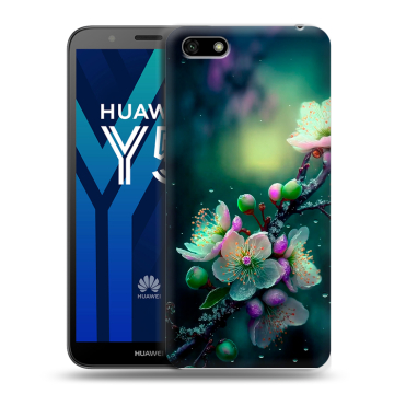 Силиконовый чехол на Huawei Y5 Prime (2018) с принтом Цветы и мрамор Силиконовый чехол на Huawei Y5 Prime (2018) с принтом Цветы и мрамор