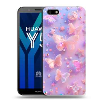 Силиконовый чехол на Huawei Y5 Prime (2018) с принтом Бабочки Силиконовый чехол на Huawei Y5 Prime (2018) с принтом Бабочки