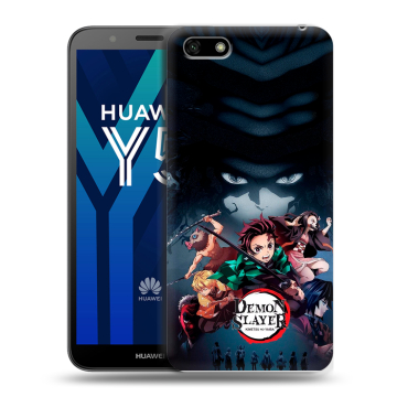 Силиконовый чехол на Huawei Y5 Prime (2018) с принтом Demon Slayer Клинок рассекающий демонов
