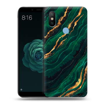 Силиконовый чехол на Xiaomi Mi A2 с принтом Мрамор зеленое золото Силиконовый чехол на Xiaomi Mi A2 с принтом Мрамор зеленое золото