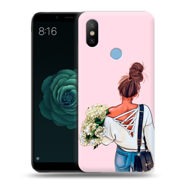 Силиконовый чехол на Xiaomi Mi A2 с принтом Девушка и букет Силиконовый чехол на Xiaomi Mi A2 с принтом Девушка и букет