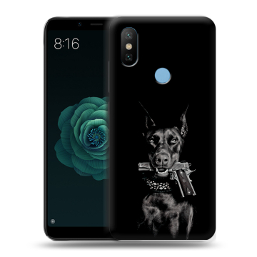 Силиконовый чехол на Xiaomi Mi A2 с принтом Доберман и пистолет Силиконовый чехол на Xiaomi Mi A2 с принтом Доберман и пистолет