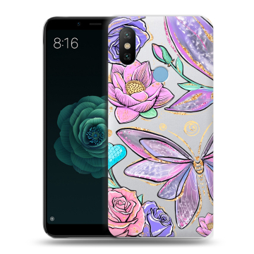 Силиконовый чехол на Xiaomi Mi A2 с принтом Бабочки и цветы Силиконовый чехол на Xiaomi Mi A2 с принтом Бабочки и цветы