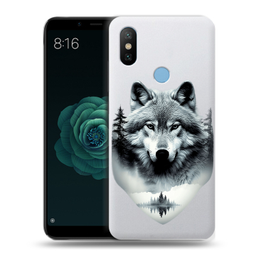 Силиконовый чехол на Xiaomi Mi A2 с принтом Волк в лесу Силиконовый чехол на Xiaomi Mi A2 с принтом Волк в лесу