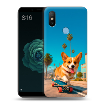 Силиконовый чехол на Xiaomi Mi A2 с принтом Корги на скейте Силиконовый чехол на Xiaomi Mi A2 с принтом Корги на скейте