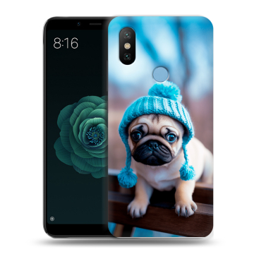 Силиконовый чехол на Xiaomi Mi A2 с принтом Мопс в шапке Силиконовый чехол на Xiaomi Mi A2 с принтом Мопс в шапке