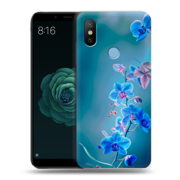Силиконовый чехол на Xiaomi Mi A2 с принтом Голубые цветы Силиконовый чехол на Xiaomi Mi A2 с принтом Голубые цветы