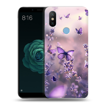 Силиконовый чехол на Xiaomi Mi A2 с принтом бабочки и лаванда Силиконовый чехол на Xiaomi Mi A2 с принтом бабочки и лаванда