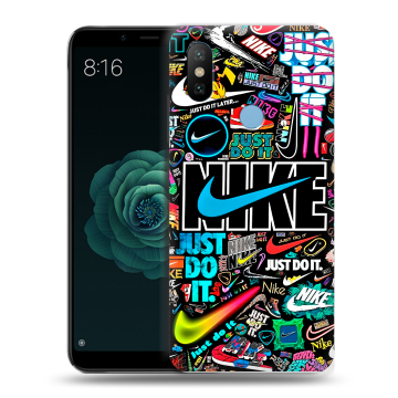 Силиконовый чехол на Xiaomi Mi A2 с принтом найк nike черный