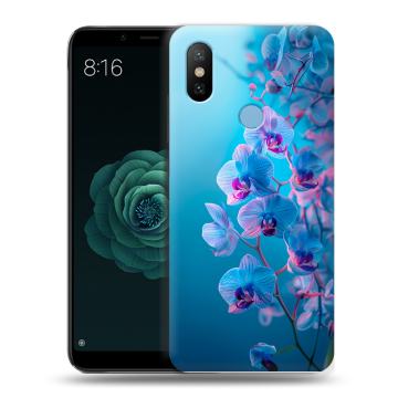 Силиконовый чехол на Xiaomi Mi A2 с принтом голубые орхидеи Силиконовый чехол на Xiaomi Mi A2 с принтом голубые орхидеи