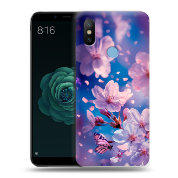 Силиконовый чехол на Xiaomi Mi A2 с принтом цветы бабочки Силиконовый чехол на Xiaomi Mi A2 с принтом цветы бабочки