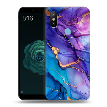 Силиконовый чехол на Xiaomi Mi A2 с принтом синий мрамор Силиконовый чехол на Xiaomi Mi A2 с принтом синий мрамор
