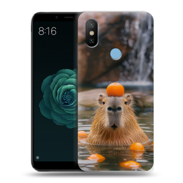 Силиконовый чехол на Xiaomi Mi A2 с принтом Капибара с апельсином Силиконовый чехол на Xiaomi Mi A2 с принтом Капибара с апельсином