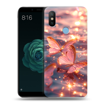 Силиконовый чехол на Xiaomi Mi A2 с принтом бабочки розовые Силиконовый чехол на Xiaomi Mi A2 с принтом бабочки розовые