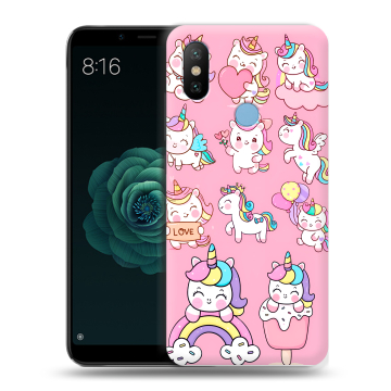 Силиконовый чехол на Xiaomi Mi A2 с принтом Единороги и радуга Силиконовый чехол на Xiaomi Mi A2 с принтом Единороги и радуга