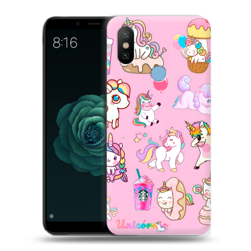 Силиконовый чехол на Xiaomi Mi A2 с принтом розовые единороги Силиконовый чехол на Xiaomi Mi A2 с принтом розовые единороги