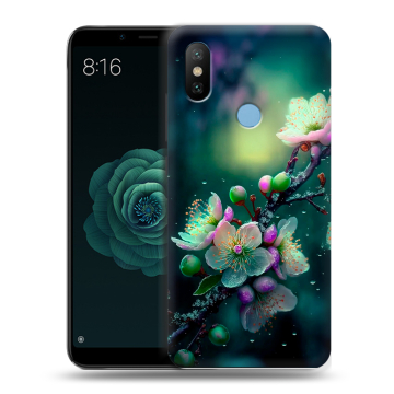 Силиконовый чехол на Xiaomi Mi A2 с принтом Цветы и мрамор