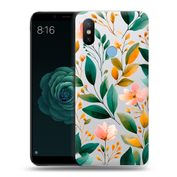 Силиконовый чехол на Xiaomi Mi A2 с принтом Цветы паттерн Силиконовый чехол на Xiaomi Mi A2 с принтом Цветы паттерн