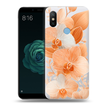 Силиконовый чехол на Xiaomi Mi A2 с принтом Бежевые цветы Силиконовый чехол на Xiaomi Mi A2 с принтом Бежевые цветы