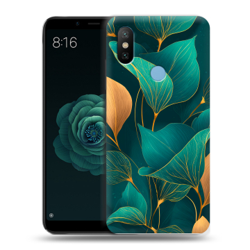 Силиконовый чехол на Xiaomi Mi A2 с принтом Листья и золото Силиконовый чехол на Xiaomi Mi A2 с принтом Листья и золото