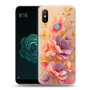 Силиконовый чехол на Xiaomi Mi A2 с принтом Цветы и бабочки Силиконовый чехол на Xiaomi Mi A2 с принтом Цветы и бабочки