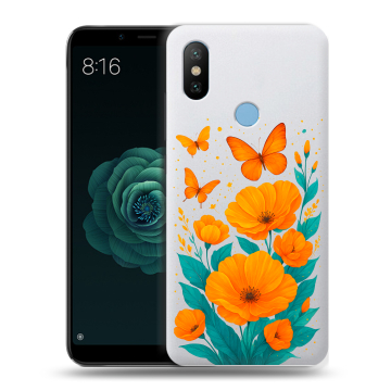 Силиконовый чехол на Xiaomi Mi A2 с принтом цветы бабочки Силиконовый чехол на Xiaomi Mi A2 с принтом цветы бабочки