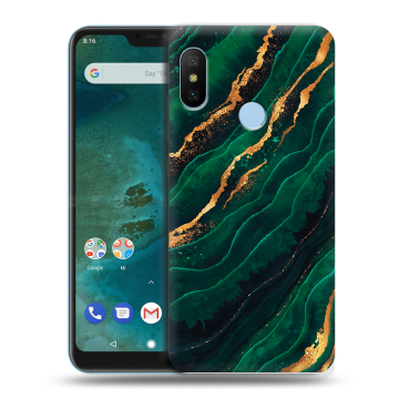 Пластиковый чехол на Xiaomi Mi A2 Lite с принтом Мрамор зеленое золото Пластиковый чехол на Xiaomi Mi A2 Lite с принтом Мрамор зеленое золото