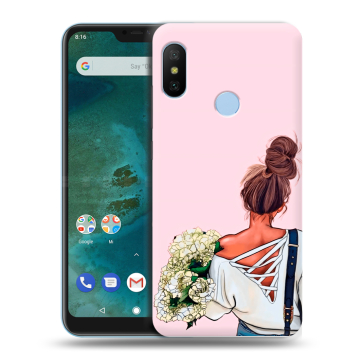 Пластиковый чехол на Xiaomi Mi A2 Lite с принтом Девушка и букет Пластиковый чехол на Xiaomi Mi A2 Lite с принтом Девушка и букет