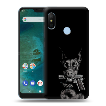 Пластиковый чехол на Xiaomi Mi A2 Lite с принтом Доберман и пистолет