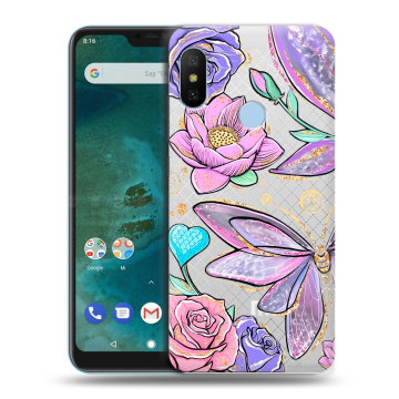 Пластиковый чехол на Xiaomi Mi A2 Lite с принтом Бабочки и цветы Пластиковый чехол на Xiaomi Mi A2 Lite с принтом Бабочки и цветы