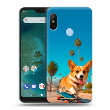 Пластиковый чехол на Xiaomi Mi A2 Lite с принтом Корги на скейте Пластиковый чехол на Xiaomi Mi A2 Lite с принтом Корги на скейте