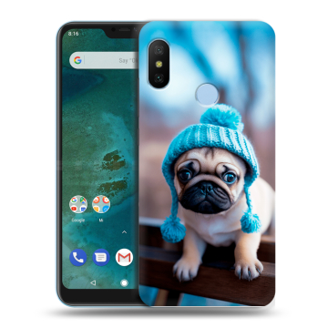 Пластиковый чехол на Xiaomi Mi A2 Lite с принтом Мопс в шапке Пластиковый чехол на Xiaomi Mi A2 Lite с принтом Мопс в шапке