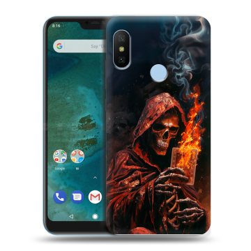 Пластиковый чехол на Xiaomi Mi A2 Lite с принтом Скелет и карты Пластиковый чехол на Xiaomi Mi A2 Lite с принтом Скелет и карты