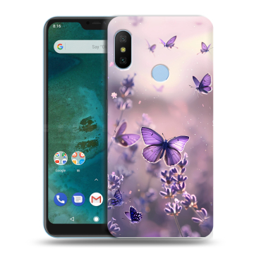 Пластиковый чехол на Xiaomi Mi A2 Lite с принтом бабочки и лаванда Пластиковый чехол на Xiaomi Mi A2 Lite с принтом бабочки и лаванда
