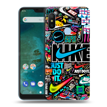 Пластиковый чехол на Xiaomi Mi A2 Lite с принтом найк nike черный