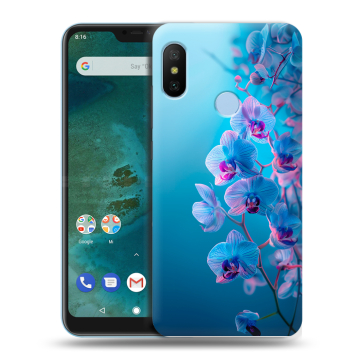 Пластиковый чехол на Xiaomi Mi A2 Lite с принтом голубые орхидеи Пластиковый чехол на Xiaomi Mi A2 Lite с принтом голубые орхидеи