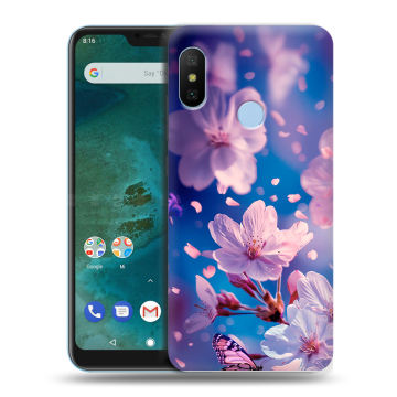 Пластиковый чехол на Xiaomi Mi A2 Lite с принтом цветы бабочки Пластиковый чехол на Xiaomi Mi A2 Lite с принтом цветы бабочки