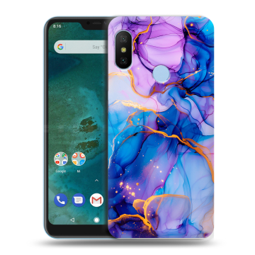 Пластиковый чехол на Xiaomi Mi A2 Lite с принтом синий мрамор Пластиковый чехол на Xiaomi Mi A2 Lite с принтом синий мрамор
