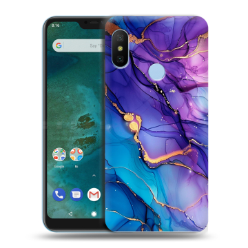 Пластиковый чехол на Xiaomi Mi A2 Lite с принтом синий мрамор Пластиковый чехол на Xiaomi Mi A2 Lite с принтом синий мрамор