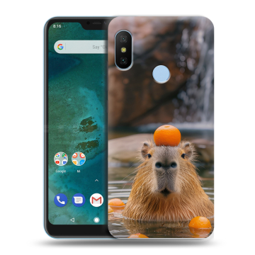 Пластиковый чехол на Xiaomi Mi A2 Lite с принтом Капибара с апельсином Пластиковый чехол на Xiaomi Mi A2 Lite с принтом Капибара с апельсином