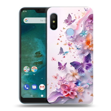 Пластиковый чехол на Xiaomi Mi A2 Lite с принтом цветы бабочки