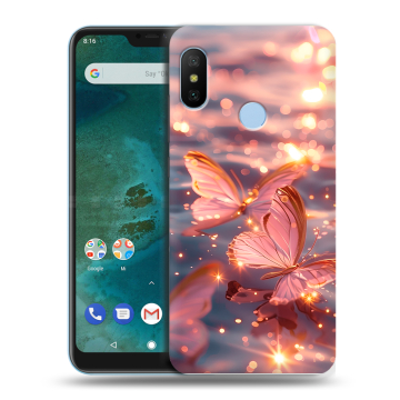 Пластиковый чехол на Xiaomi Mi A2 Lite с принтом бабочки розовые Пластиковый чехол на Xiaomi Mi A2 Lite с принтом бабочки розовые