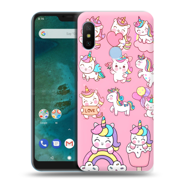 Пластиковый чехол на Xiaomi Mi A2 Lite с принтом Единороги и радуга Пластиковый чехол на Xiaomi Mi A2 Lite с принтом Единороги и радуга
