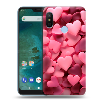 Пластиковый чехол на Xiaomi Mi A2 Lite с принтом розовые сердечки Пластиковый чехол на Xiaomi Mi A2 Lite с принтом розовые сердечки