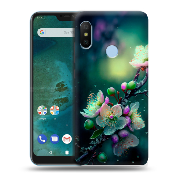 Пластиковый чехол на Xiaomi Mi A2 Lite с принтом Цветы и мрамор