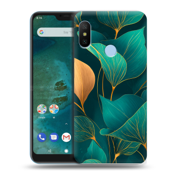 Пластиковый чехол на Xiaomi Mi A2 Lite с принтом Листья и золото Пластиковый чехол на Xiaomi Mi A2 Lite с принтом Листья и золото