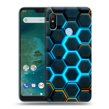 Пластиковый чехол на Xiaomi Mi A2 Lite с принтом Неоновые соты Пластиковый чехол на Xiaomi Mi A2 Lite с принтом Неоновые соты