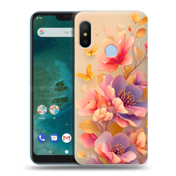 Пластиковый чехол на Xiaomi Mi A2 Lite с принтом Цветы и бабочки