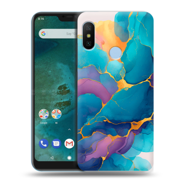 Пластиковый чехол на Xiaomi Mi A2 Lite с принтом Мрамор блестки